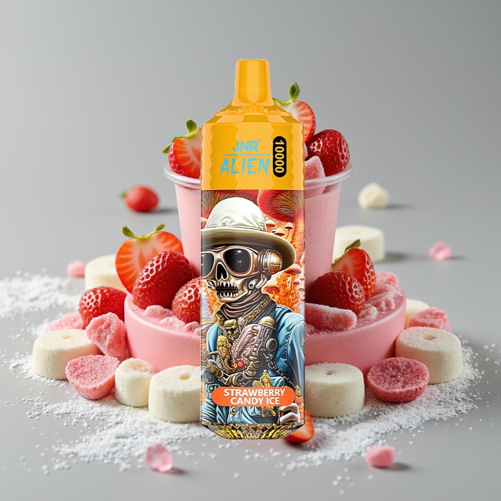JNR Alien 10000 Puffs Vape Desechable Fresa Caramelo Hielo 850mAh RGB Tipo-C