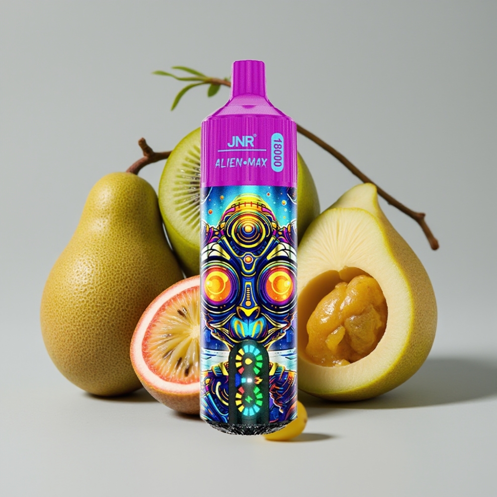JNR Alien Max 18000 Puffs Vape con Pantalla LED y Doble Bobina, Sabor Kiwi Maracuyá Guayaba