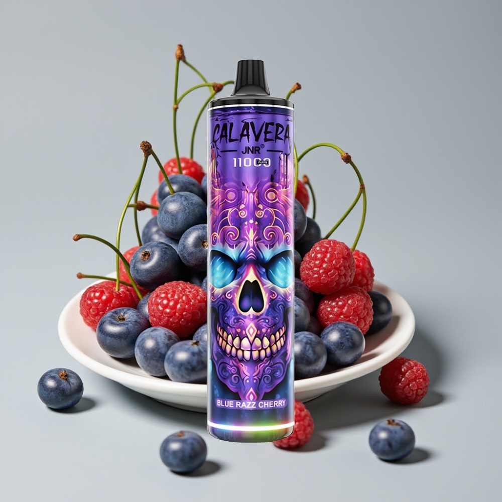 JNR Calavera 11000 Puffs Vape Desechable Carga Tipo-C Cereza Frambuesa Azul