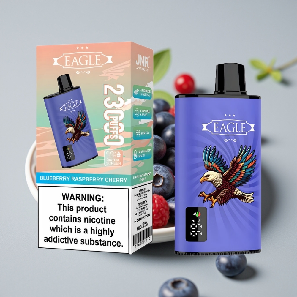 JNR EAGLE Smart 23000 Puffs Vape Desechable con Pantalla Digital, Bobina Mesh 1.0ohm y Sabores Arándano Frambuesa Cereza