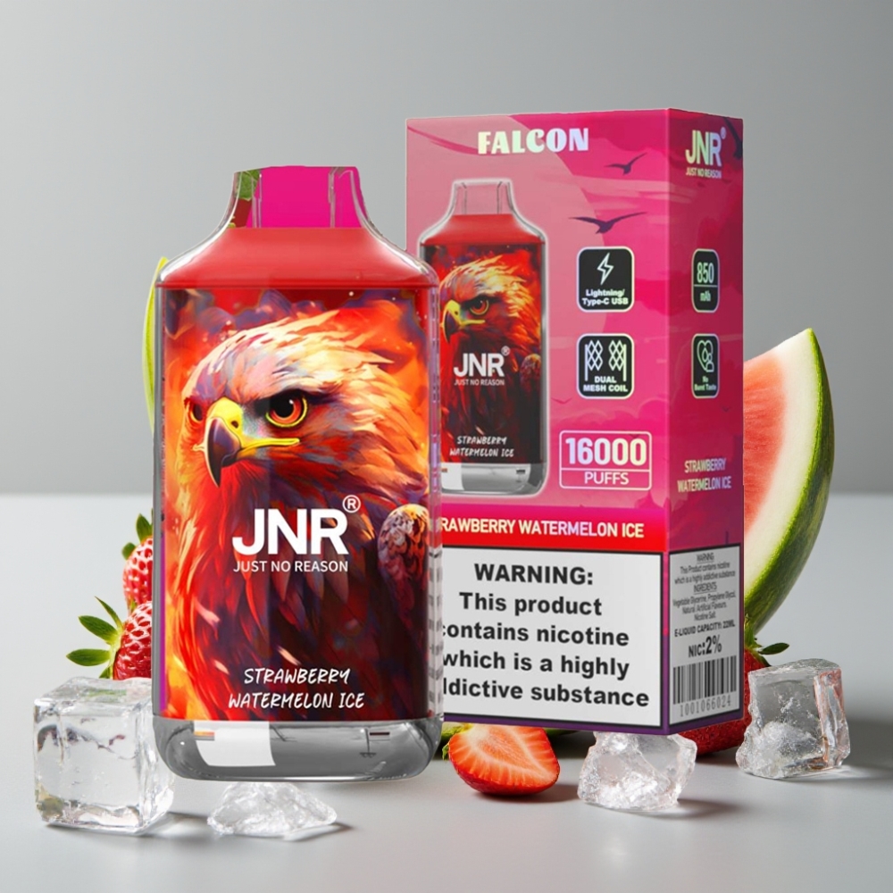 JNR Falcon 16000 Puffs 22ml Fresa Sandía Hielo Doble Malla Tipo C LED