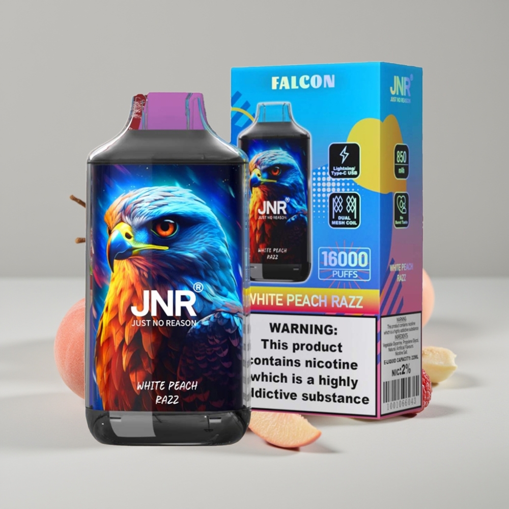 JNR Falcon 16000 Puffs Disposable Vape Melocotón Blanco Razz 22ml Dual Mesh