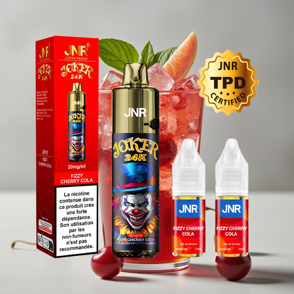 JNR Joker 24K Puffs Recargable Pod 10ml Luz LED Cereza Cola Fizzy Tipo-C