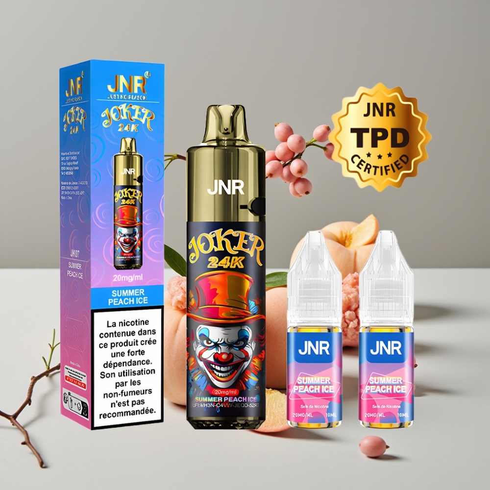 JNR Joker 24K Puffs Recargable Pod 10ml Luz Respiratoria Durazno Helado