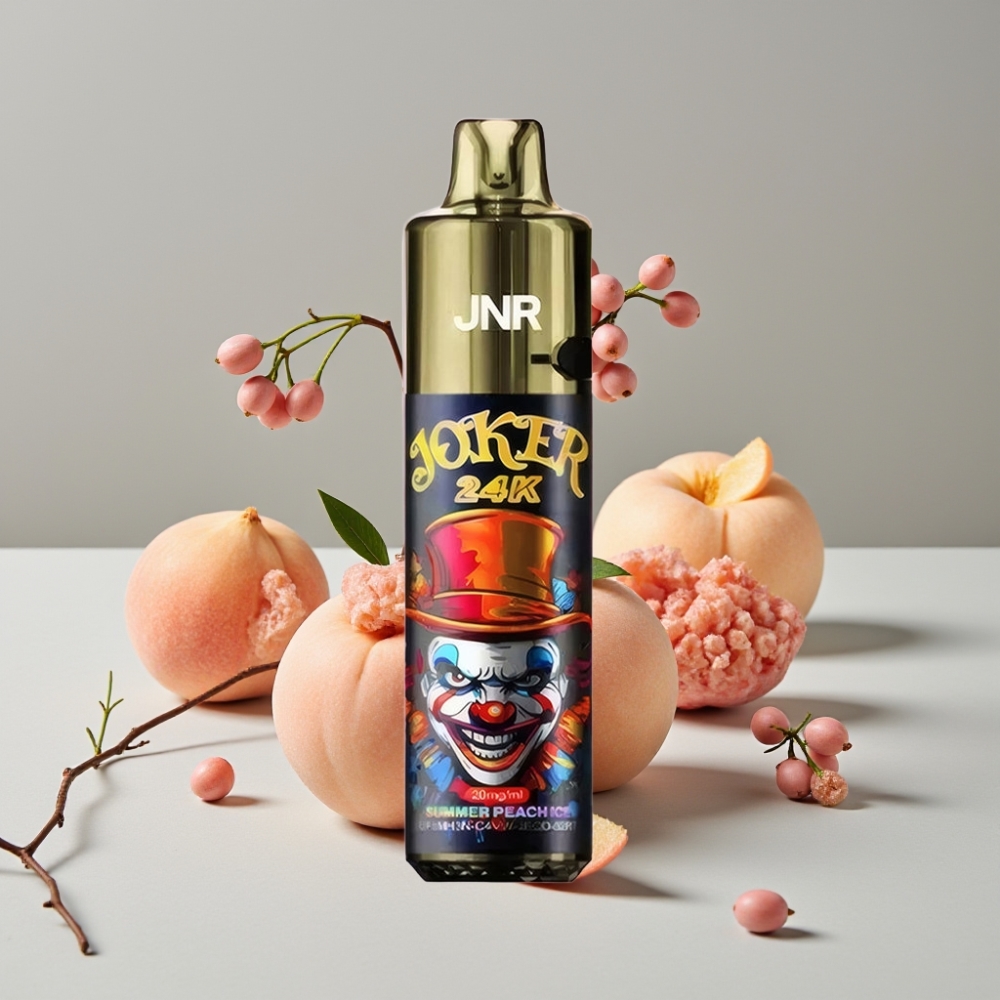 JNR Joker 24K Puffs Recargable Pod 10ml Luz Respiratoria Durazno Helado