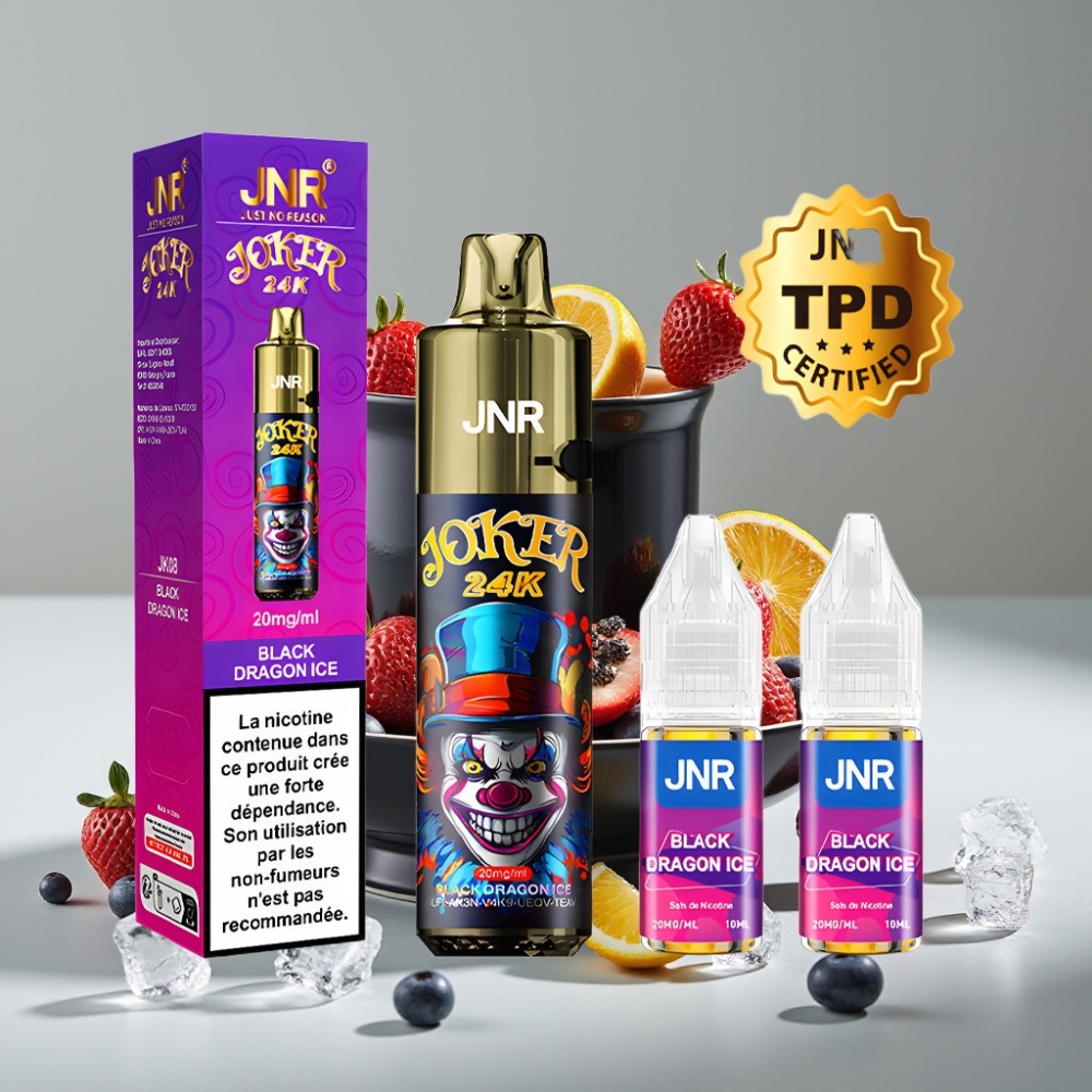 JNR Joker 24K Puffs Recargable Pod Visible 2+10ml Dragón Negro Hielo