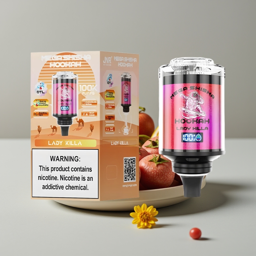 JNR Mega Shisha Hookah 100K Compatibilidad Escritorio 60mL 2200mAh Tipo C Dama Asesina