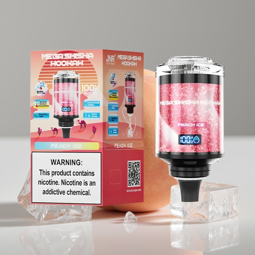 JNR Mega Shisha Hookah 100K Compatibilidad Escritorio Melocotón Hielo 60ml 2200mAh