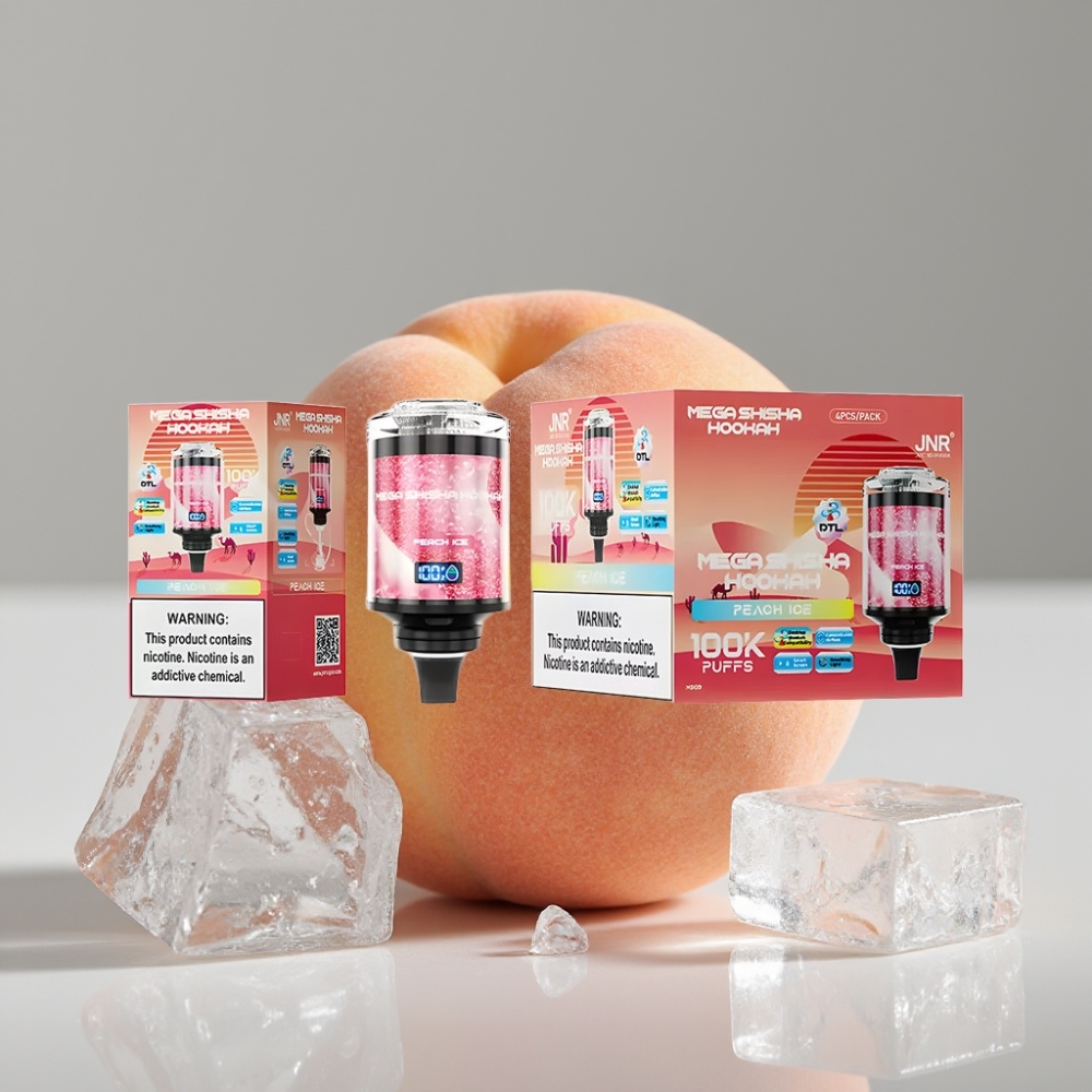 JNR Mega Shisha Hookah 100K Compatibilidad Escritorio Melocotón Hielo 60ml 2200mAh