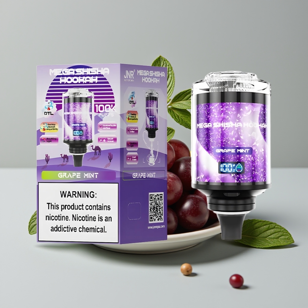 JNR Mega Shisha Hookah 100K Pantalla Inteligente Uva Menta Tipo-C