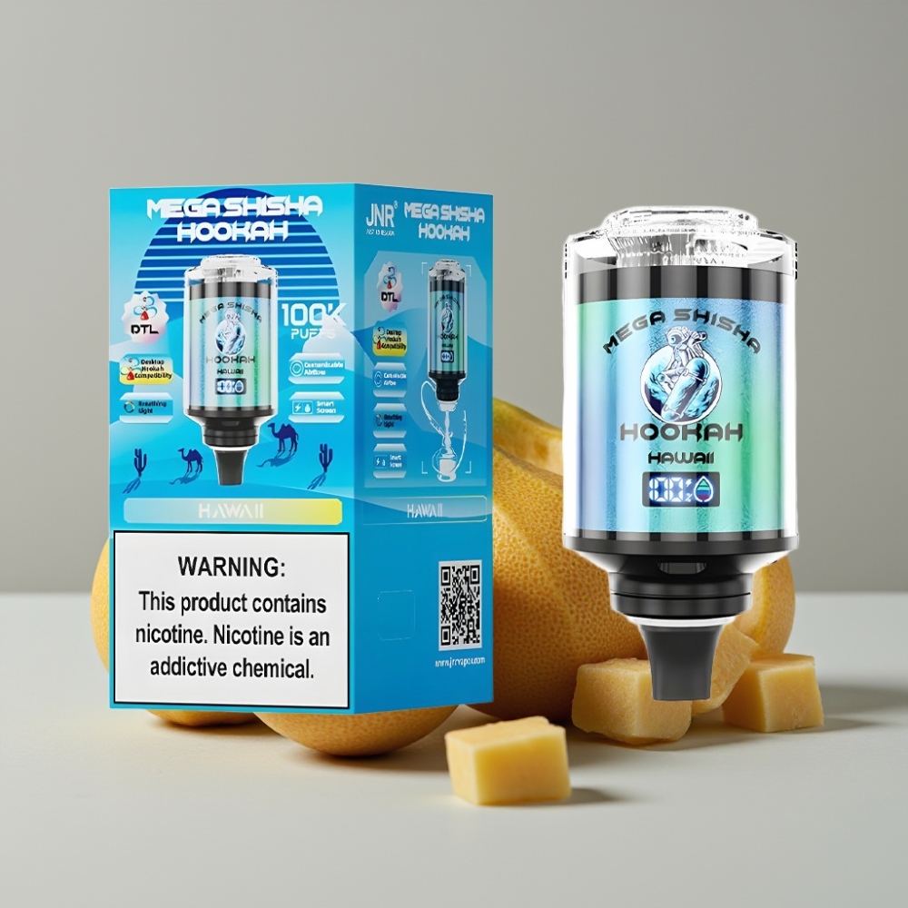 JNR Mega Shisha Hookah Escritorio Compatibilidad 100K Puffs Hawaii 60ml Pantalla Inteligente