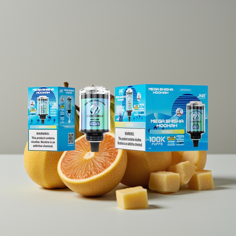 JNR Mega Shisha Hookah Escritorio Compatibilidad 100K Puffs Hawaii 60ml Pantalla Inteligente
