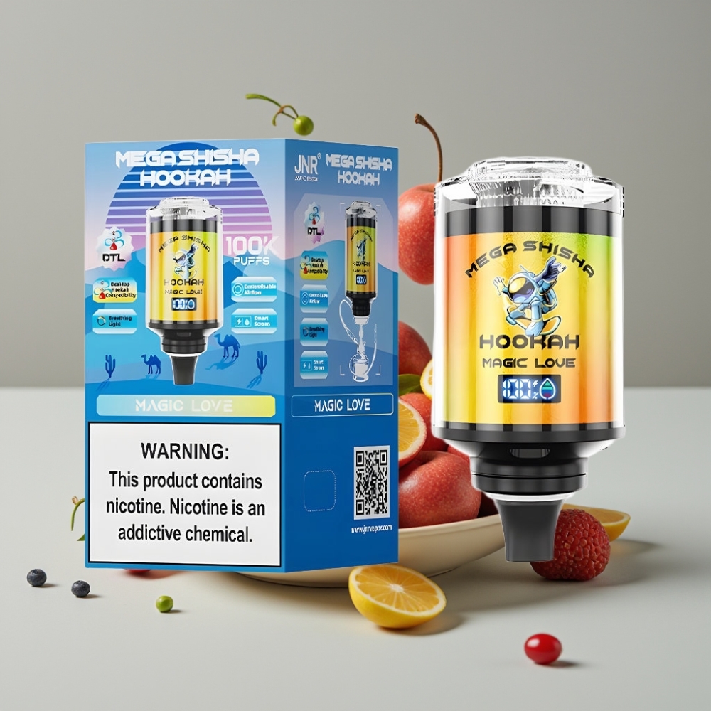 JNR Mega Shisha Hookah Escritorio Compatible 100K Vapeos 60ml Amor Mágico Pantalla Inteligente