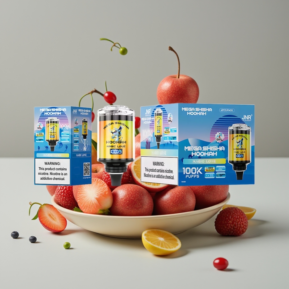 JNR Mega Shisha Hookah Escritorio Compatible 100K Vapeos 60ml Amor Mágico Pantalla Inteligente