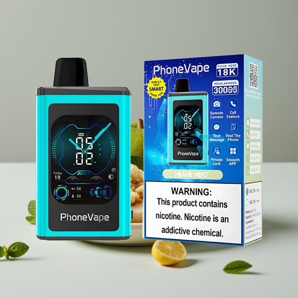 JNR PhoneVape 30000 caladas Vape Desechable Recargable con Turbo y Cámara Miami Menta