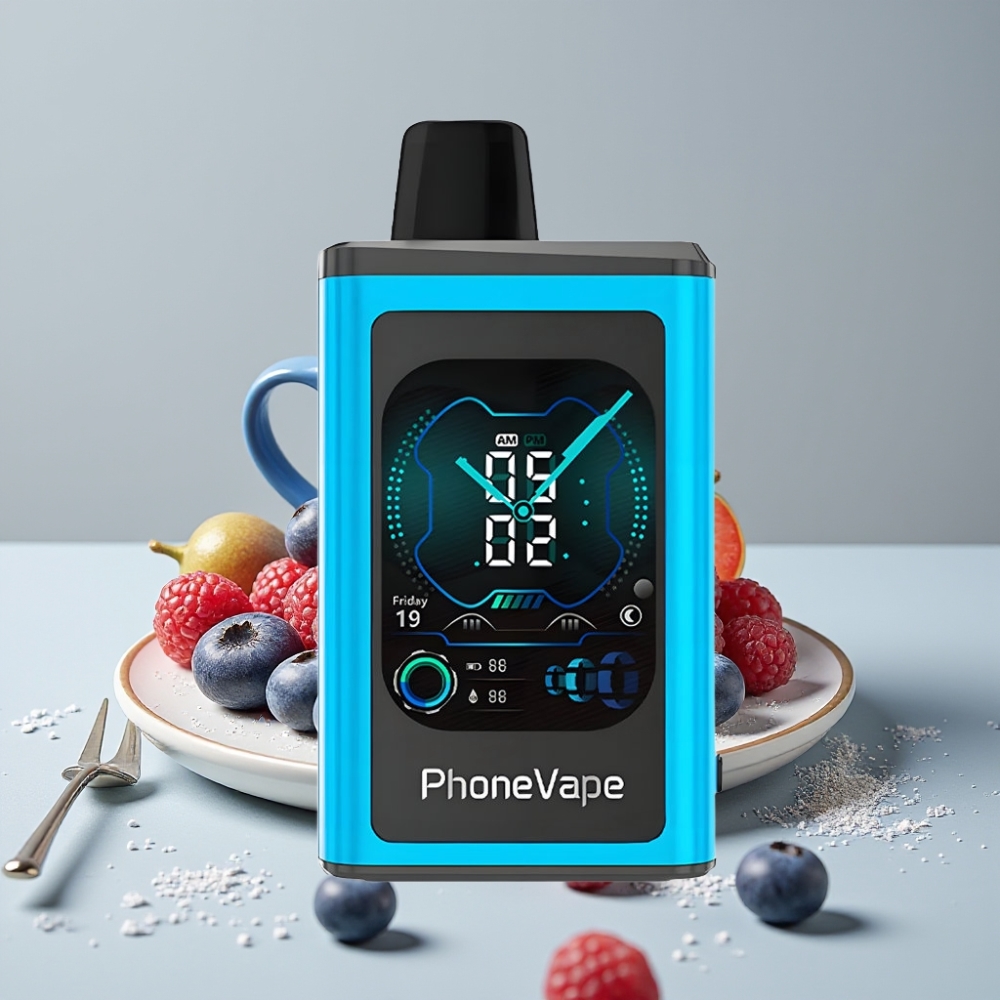 JNR PhoneVape 30000 chupadas Batería Recargable Turbo Modo Azul Frambuesa Hielo