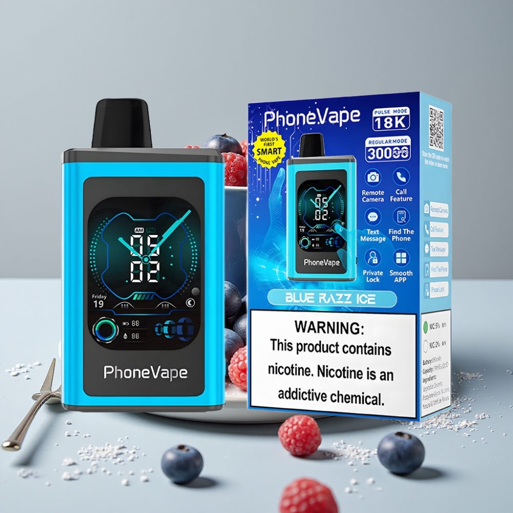 JNR PhoneVape 30000 chupadas Batería Recargable Turbo Modo Azul Frambuesa Hielo