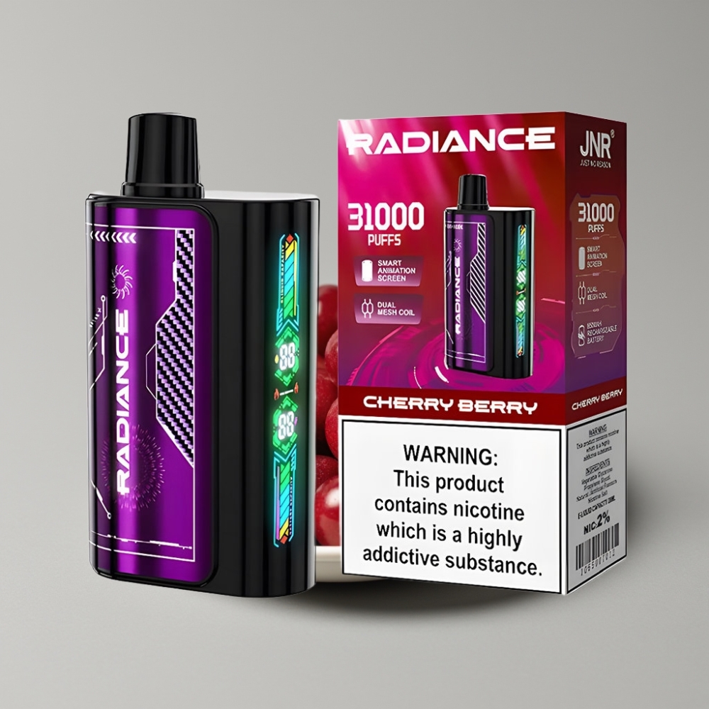 JNR Radiance 31000 Puffs Vape Desechable Cereza y Baya Pantalla Inteligente Batería Recargable