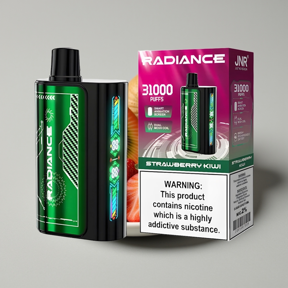 JNR Radiance 31000 Puffs Vape Recargable con Pantalla Animada y Doble Malla Fresa Kiwi