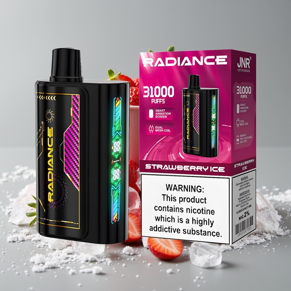 JNR Radiance 31000 Puffs Vape Recargable con Pantalla Animada y Fresa Hielo