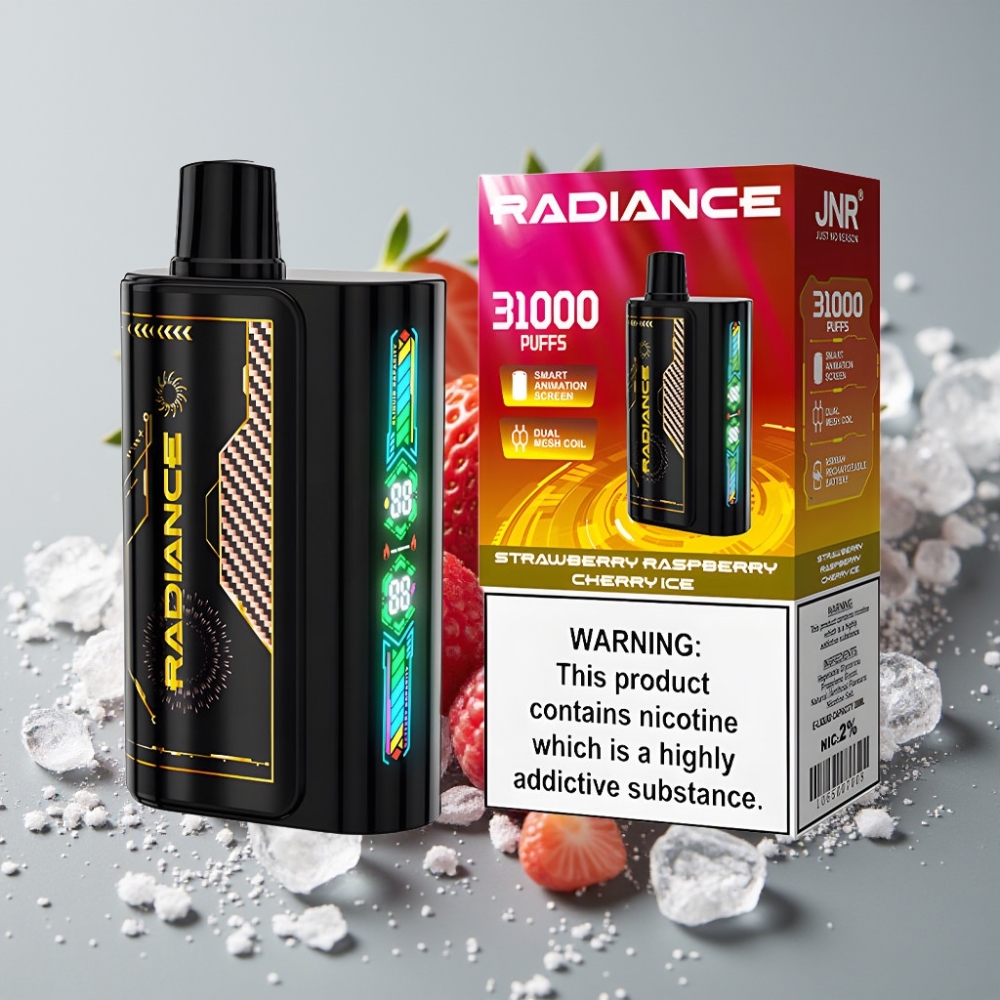JNR Radiance 31000 Puffs Vape Recargable con Sabor FRESA FRAMBUESA CEREZA HIELO y Pantalla Inteligente