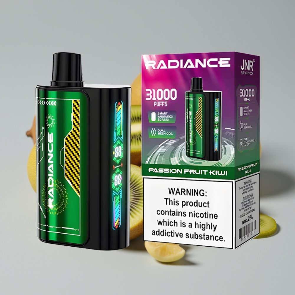 JNR Radiance 31000 Puffs Vape Recargable con Sabor Maracuyá Kiwi y Pantalla Inteligente