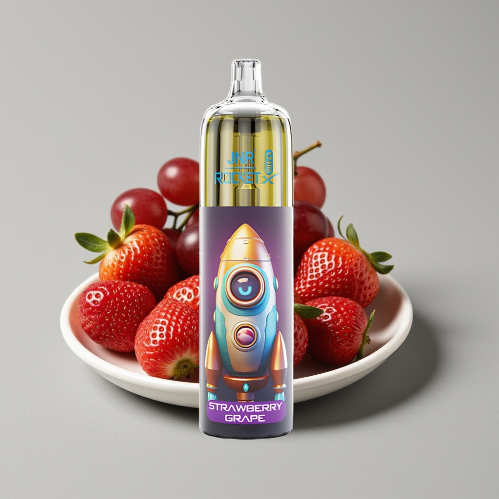JNR Rocket-X 12400 Puffs Vape Desechable con Flujo de Aire Ajustable y Luces RGB, Fresa Uva
