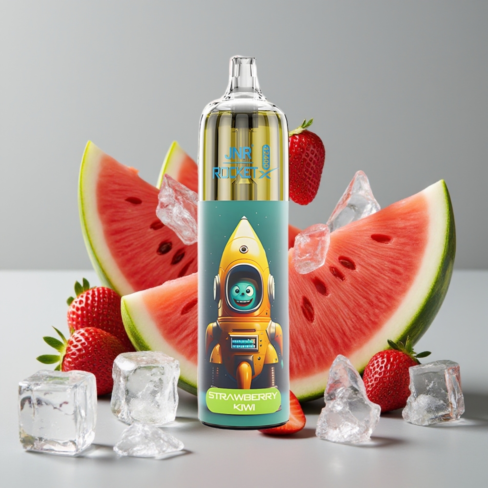 JNR Rocket-X 12400 Puffs Vape Desechable con Flujo de Aire Ajustable y Luces RGB, Sabor Fresa Sandía Helada