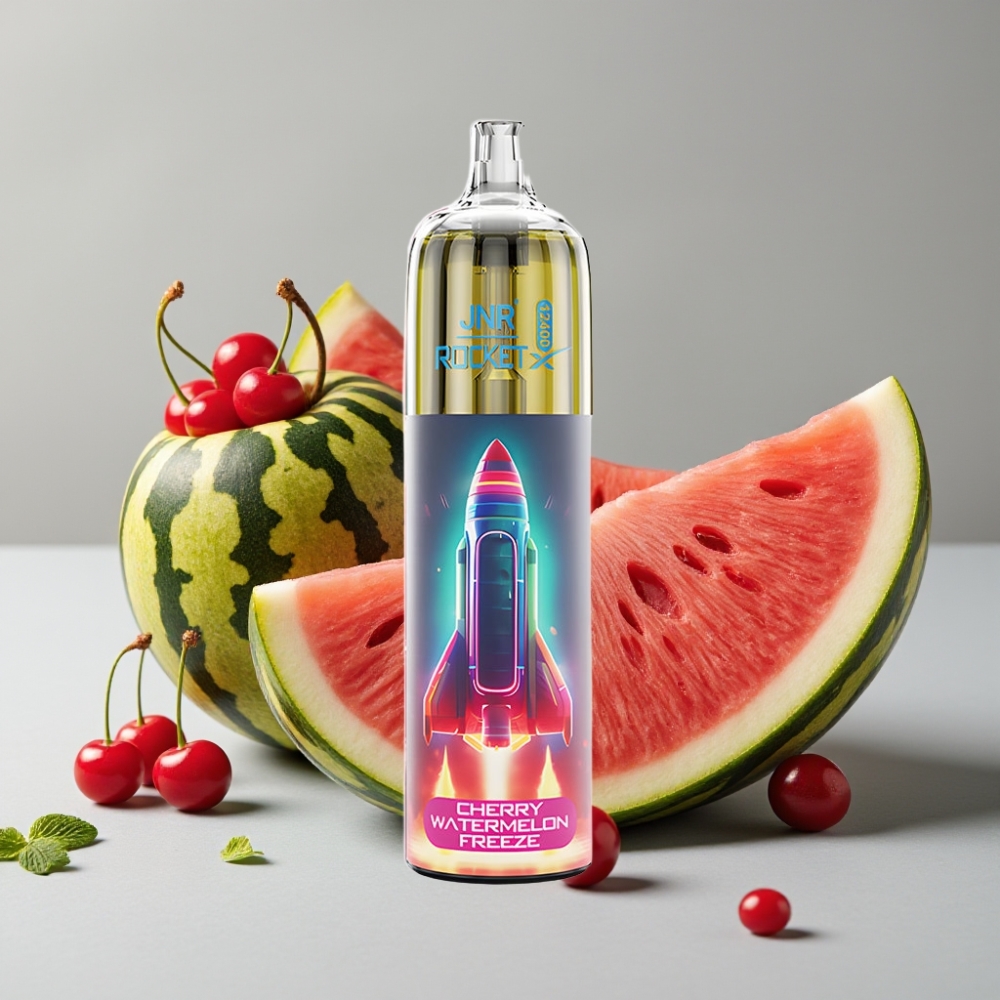 JNR Rocket-X 12400 Puffs Vape Desechable con Flujo de Aire Ajustable y Luz RGB, Sabor Cereza Sandía Helada