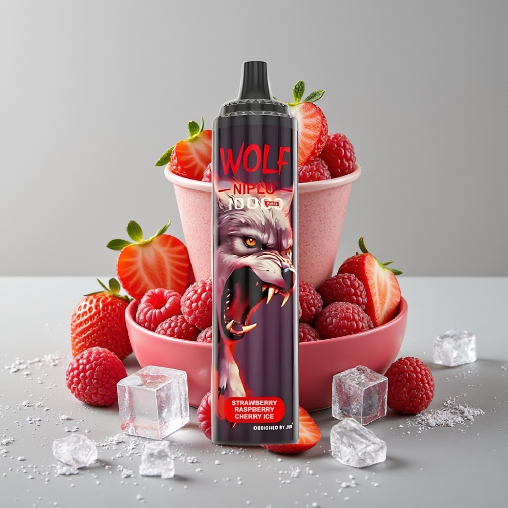 JNR Wolf Niplo 10000 Puffs Fresa Frambuesa Cereza Hielo 20ml 5% Tipo-C