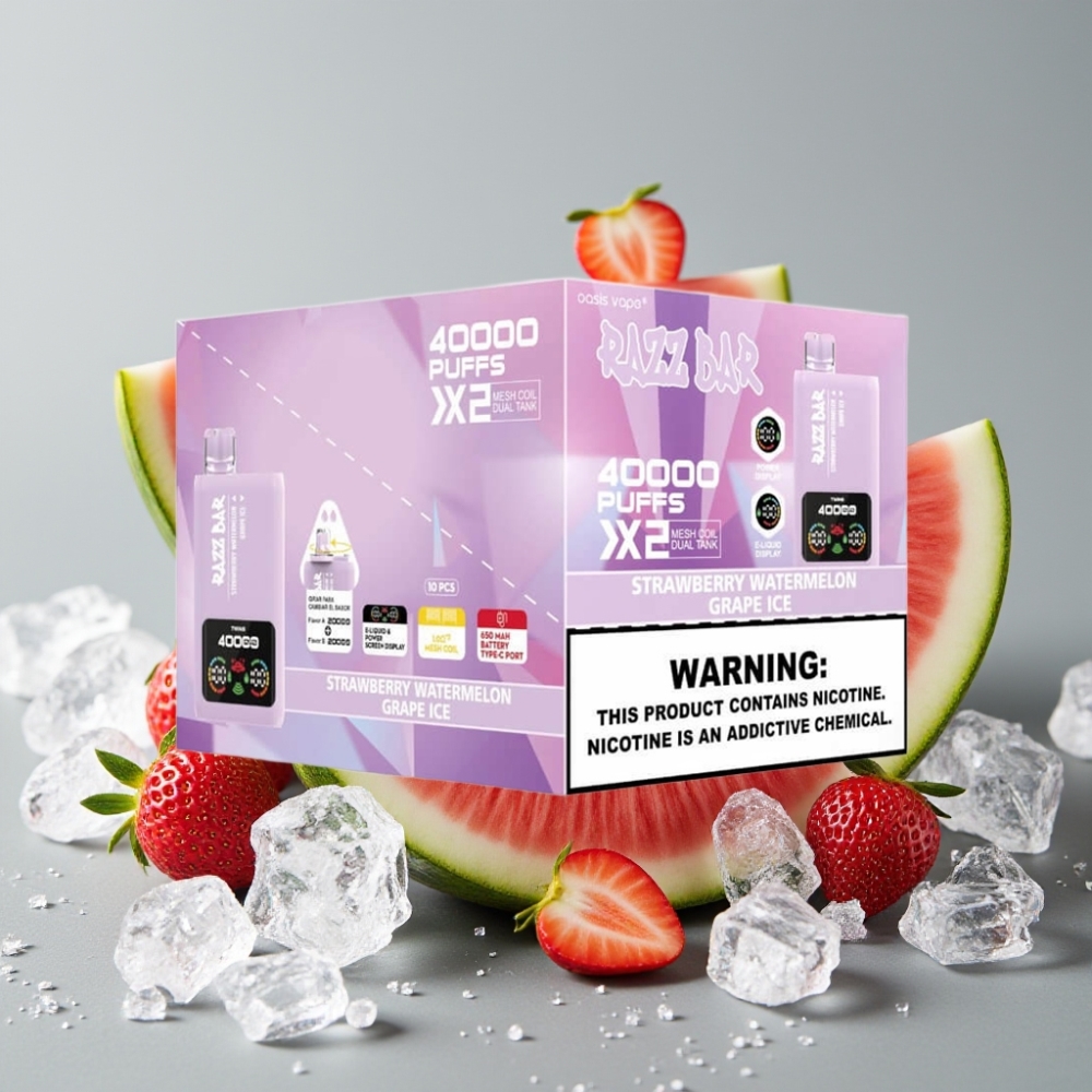 Razz Bar 40000 Puffs Pantalla de Poder Fresa Sandía & Uva Hielo Vape Desechable