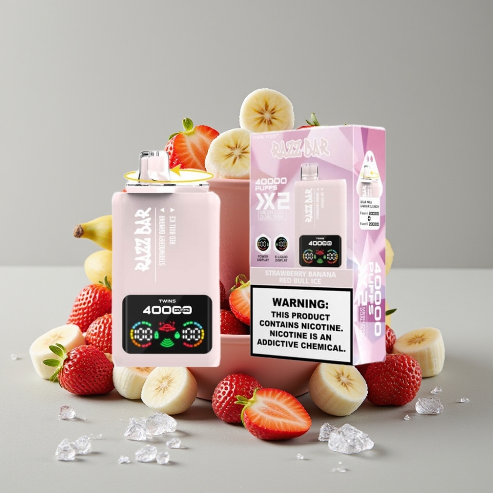 Razz Bar 40000 Puffs Pantalla de Potencia Fresa Plátano & Toro Rojo Hielo
