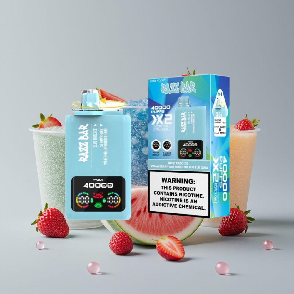 Razz Bar 40000 Puffs Pantalla de Potencia Malla Doble 1.0Ω Sabores Frutales