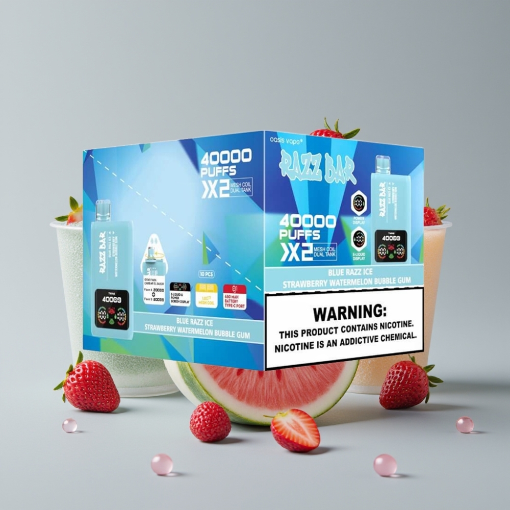 Razz Bar 40000 Puffs Pantalla de Potencia Malla Doble 1.0Ω Sabores Frutales
