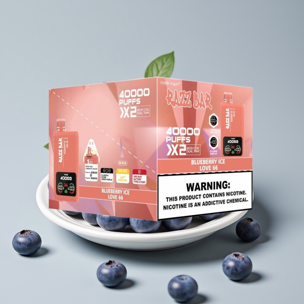 Razz Bar 40000 Puffs Vape Desechable Pantalla Poderosa 2% Nicotina ARÁNDANO HIELO