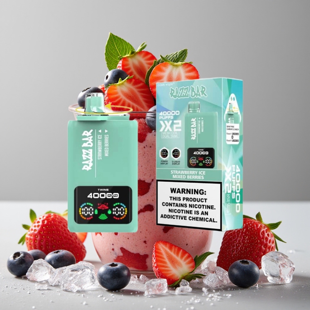 Razz Bar 40000 Puffs Vape Desechable con Pantalla y Doble Bobina de Malla, Sabor FRESA HELADA y FRUTOS MIXTOS