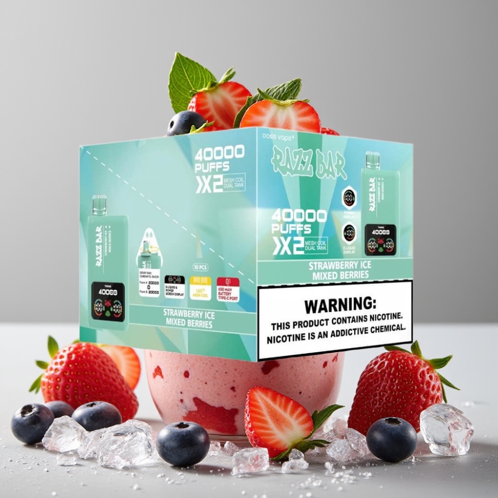 Razz Bar 40000 Puffs Vape Desechable con Pantalla y Doble Bobina de Malla, Sabor FRESA HELADA y FRUTOS MIXTOS