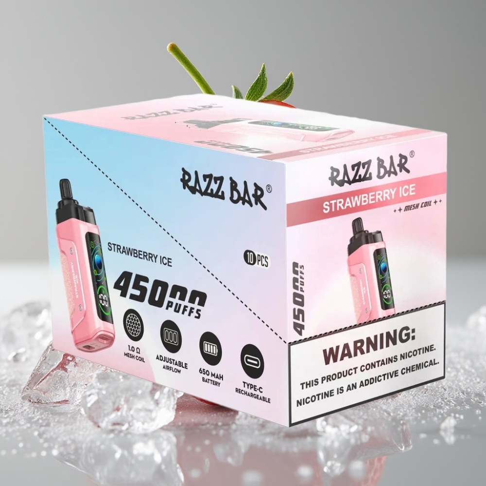 Razz Bar 45000 Puffs Vape Desechable Fresa Helada con Batería Recargable y Flujo de Aire Ajustable