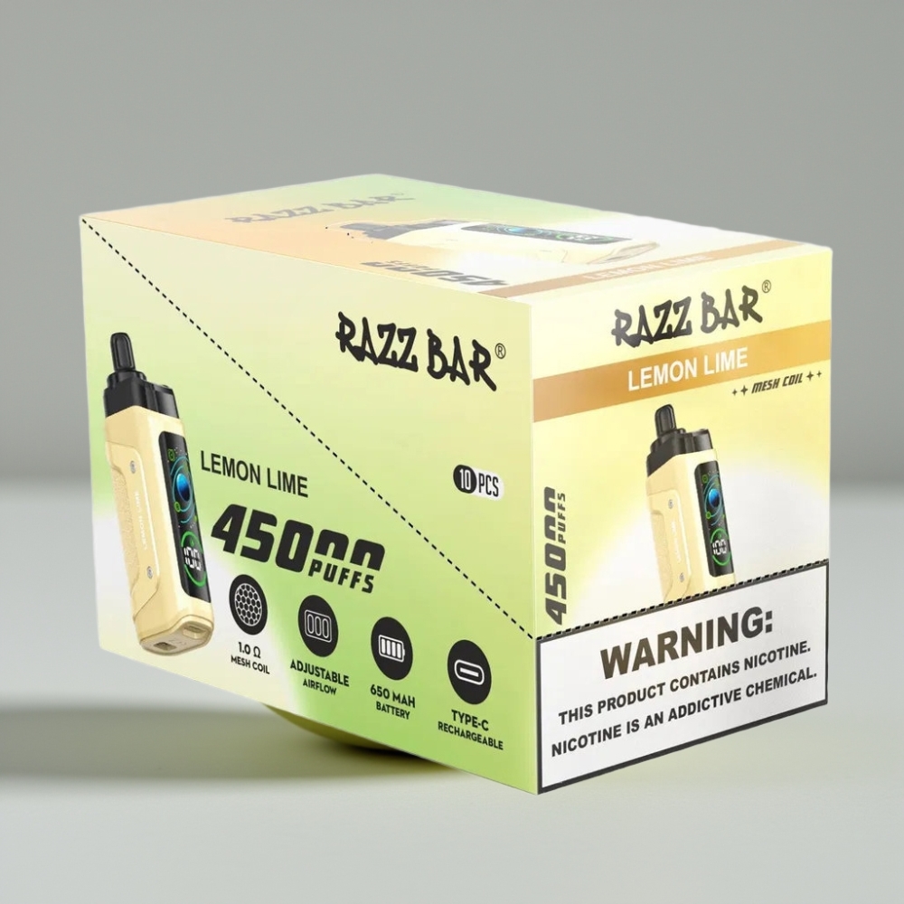 Razz Bar 45000 Puffs Vape Desechable Lima Limón Tipo-C Recargable 20 mg/ml