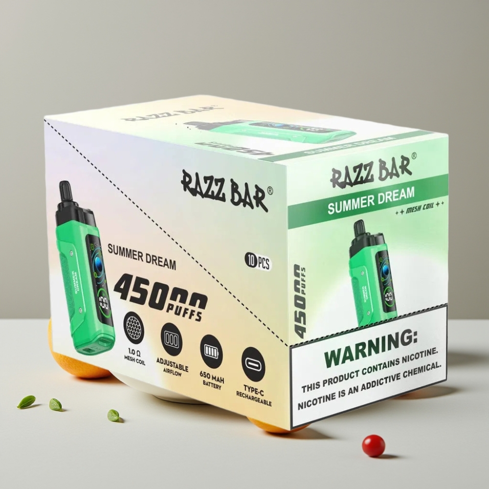 Razz Bar 45000 Puffs Vape Desechable Sueño de Verano con Bobina Mesh 1.0 Ohm y Batería Recargable