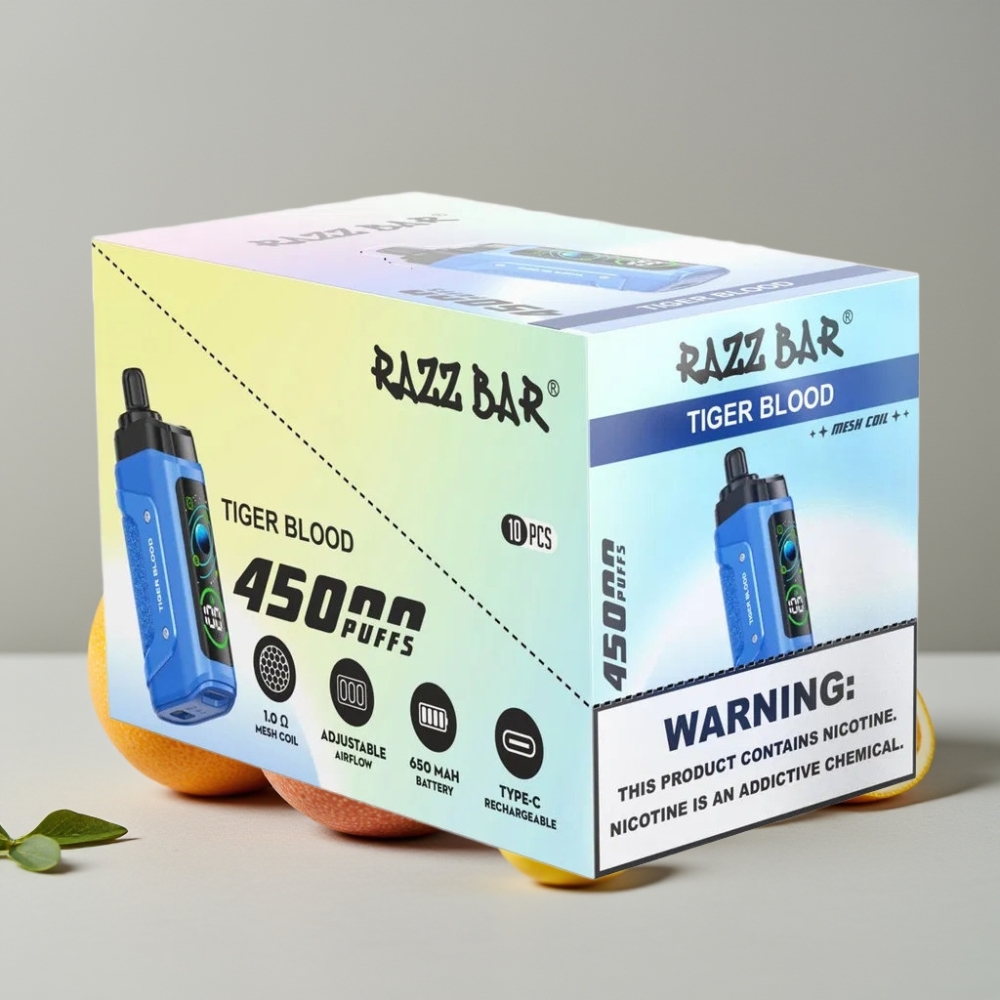 Razz Bar 45000 Puffs Vape Desechable Tipo-C Ajustable Sabor Sangre de Tigre