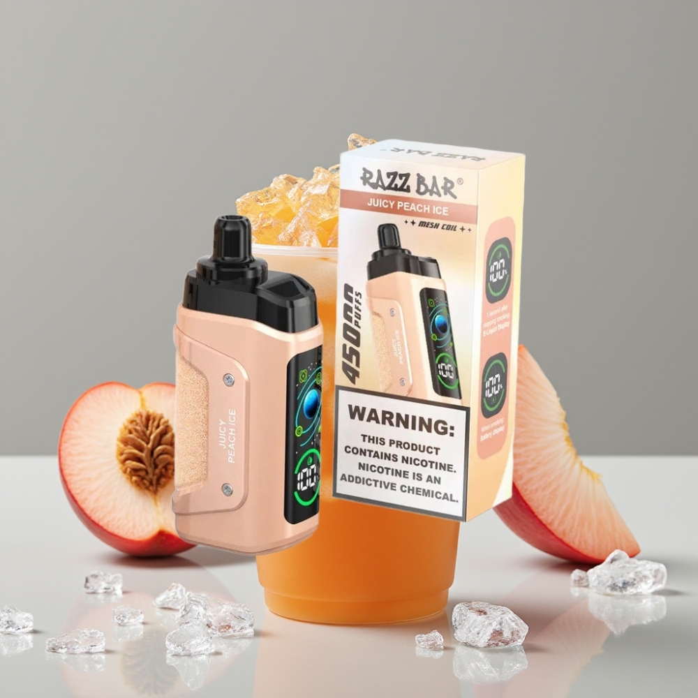 Razz Bar 45000 Puffs Vape Desechable Tipo-C Recargable Sabor Melocotón Jugoso Helado