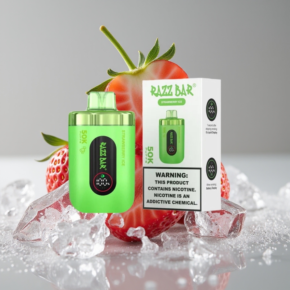 Razz Bar 50K Puffs Vape Desechable Fresa Helada Recargable Tipo-C 650mAh