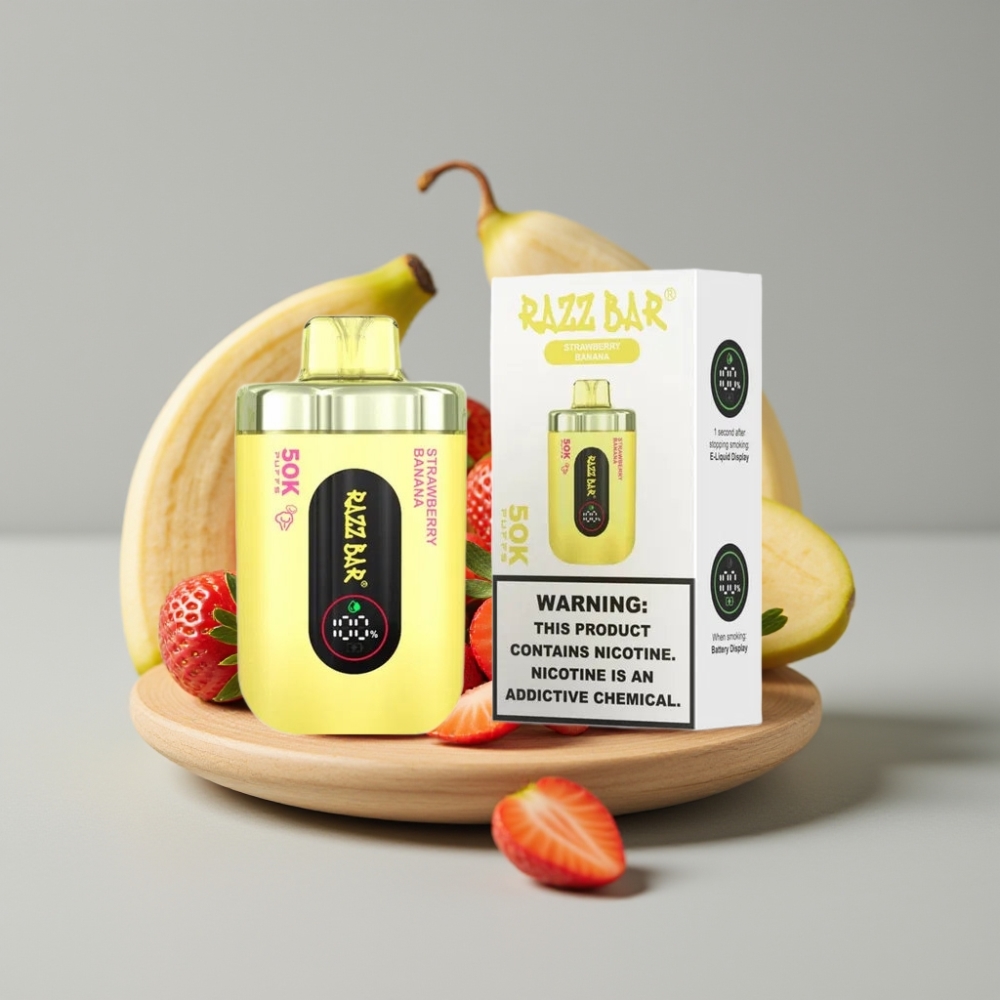 Razz Bar 50K Puffs Vape Desechable Fresa Plátano Recargable Tipo-C 2% Nicotina