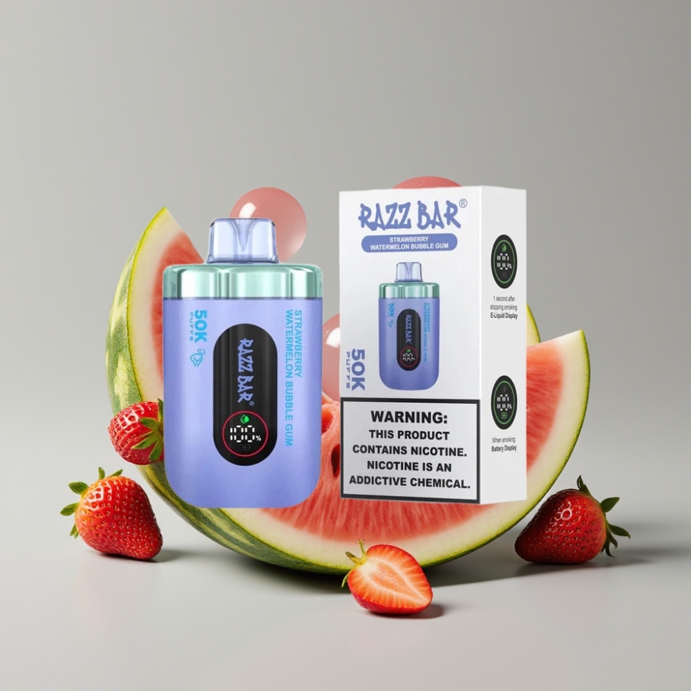 Razz Bar 50K Puffs Vape Desechable Fresa Sandía Chicle Recargable Tipo-C