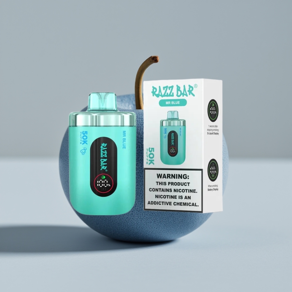 Razz Bar 50K Puffs Vape Desechable Mr Azul Recargable Tipo-C 1.0 Ohm