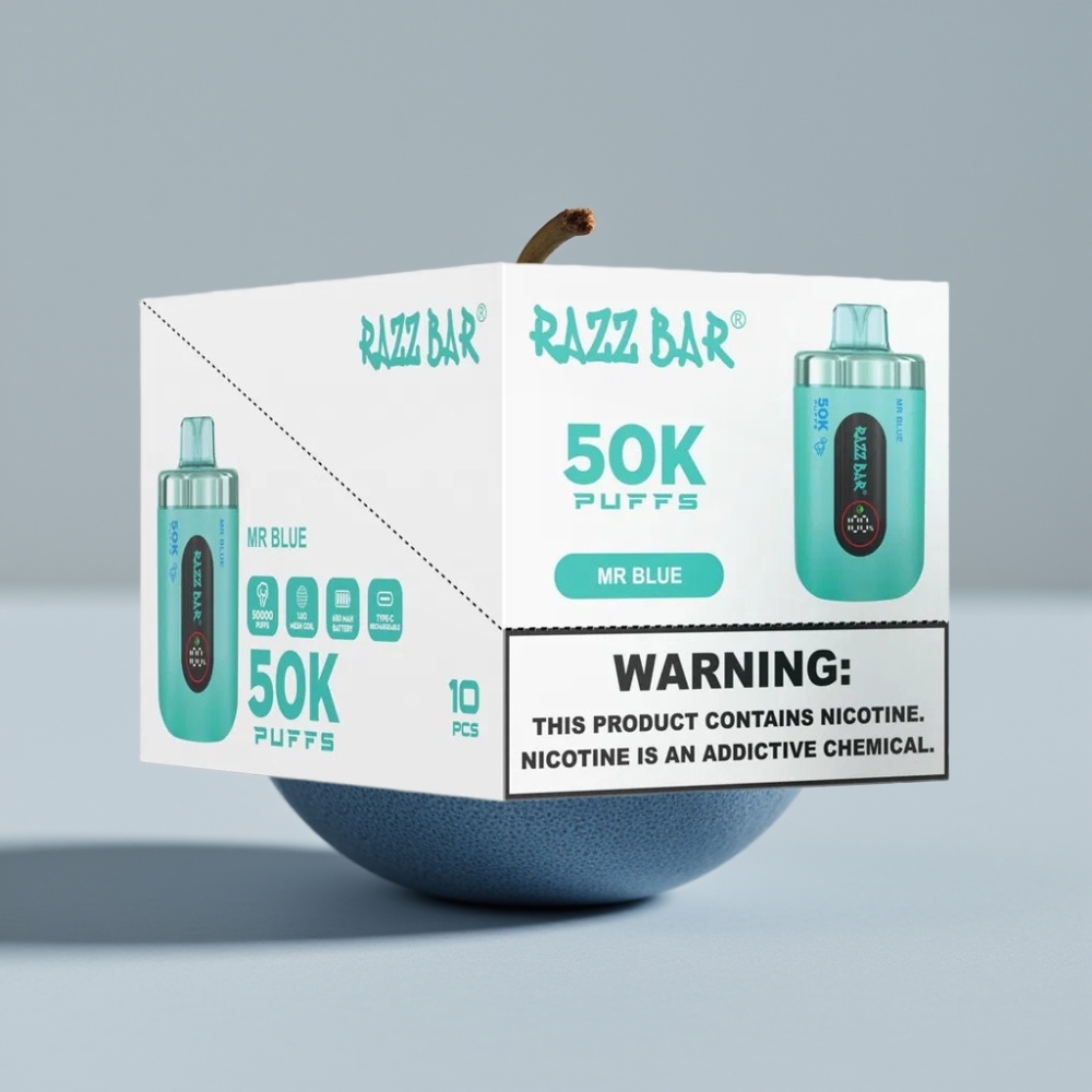 Razz Bar 50K Puffs Vape Desechable Mr Azul Recargable Tipo-C 1.0 Ohm