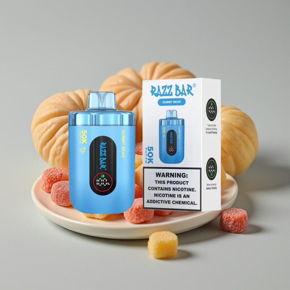Razz Bar 50K Puffs Vape Desechable Recargable Tipo-C 2% Nicotina Sabor Osito de Goma