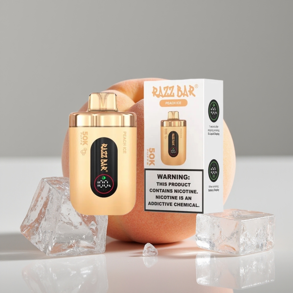 Razz Bar 50K Puffs Vape Desechable Recargable Tipo-C Durazno Hielo 2% Nicotina