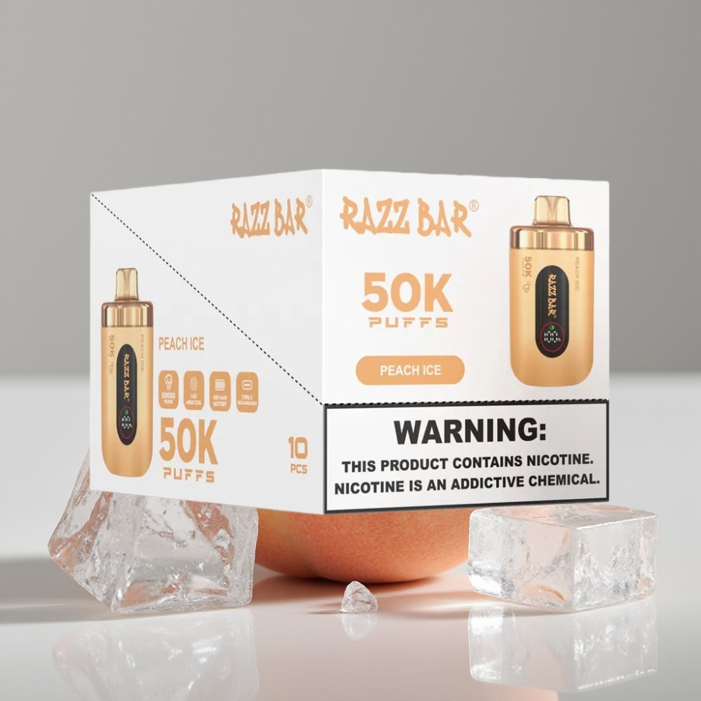Razz Bar 50K Puffs Vape Desechable Recargable Tipo-C Durazno Hielo 2% Nicotina